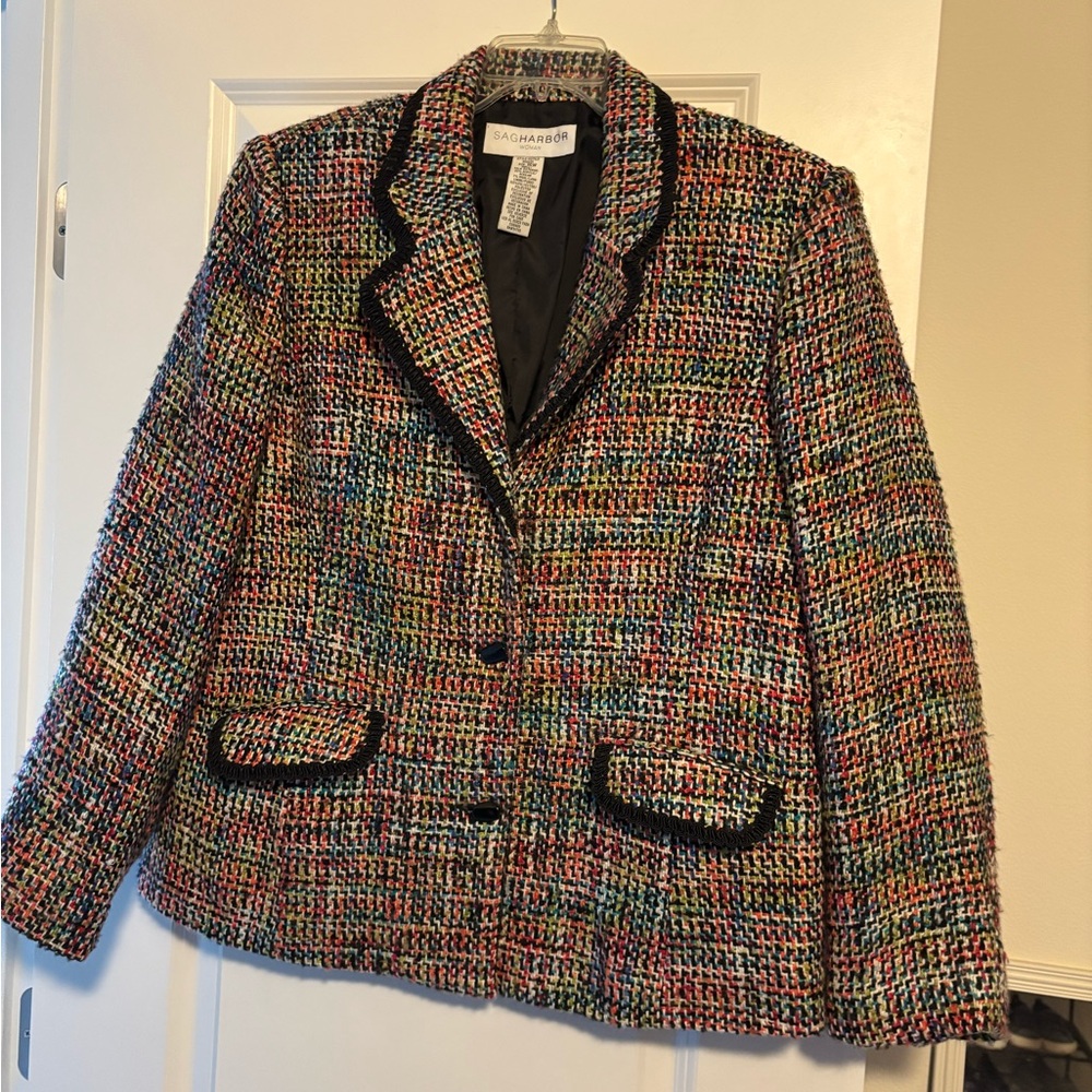 Sag Harbor Multicolored Tweed Blazer with Black Trim
